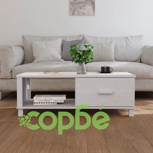 Кафе маса HAMAR бяла 100x55x35 см борово дърво масив ➤ топ цена ➤ sorbe.bg
