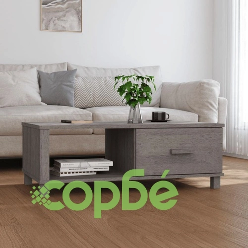 Кафе маса HAMAR светлосива 100x55x35 см борово дърво масив ➤ топ цена ➤ sorbe.bg