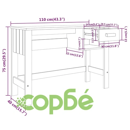 Бюро HAMAR, светлосиво, 110x40x75 см, борово дърво масив ➤ топ цена ➤ sorbe.bg