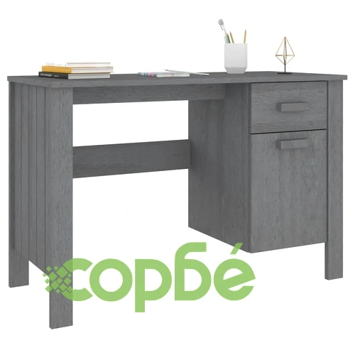 Бюро, тъмносиво, 113x50x75 см, борово дърво масив ➤ топ цена ➤ sorbe.bg