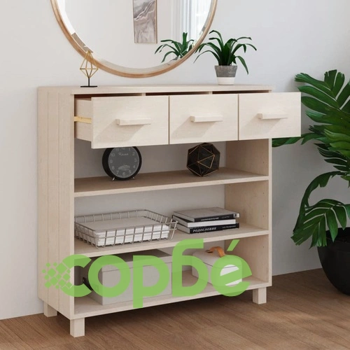 Конзолна маса HAMAR меденокафява 90x35x90 см борово дърво масив ➤ топ цена ➤ sorbe.bg