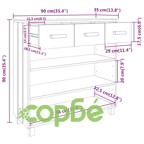 Конзолна маса HAMAR светлосива 90x35x90 см борово дърво масив ➤ топ цена ➤ sorbe.bg