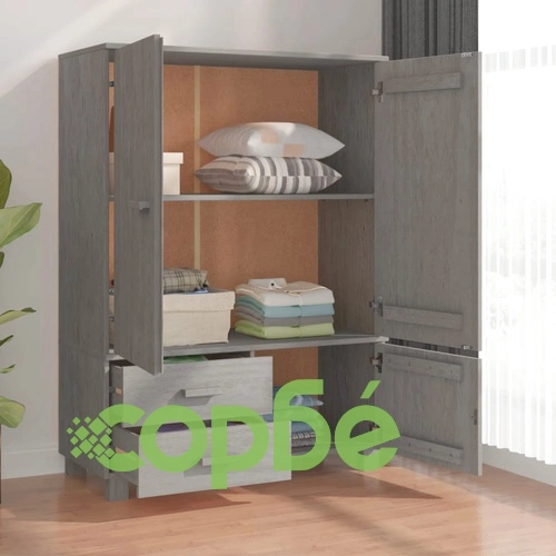 Гардероб HAMAR, светлосив, 99x45x137 см, борово дърво масив ➤ топ цена ➤ sorbe.bg