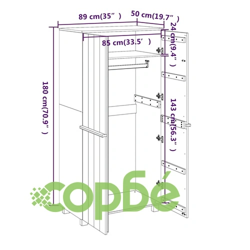 Гардероб HAMAR, светлосив, 89x50x180 см, борово дърво масив ➤ топ цена ➤ sorbe.bg