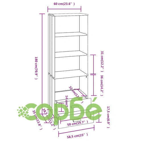Висок шкаф HAMAR, бял, 60x35x180 см, борово дърво масив ➤ топ цена ➤ sorbe.bg