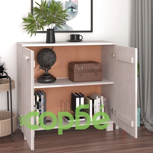 Сайдборд HAMAR, бял, 85x35x80 см, борово дърво масив ➤ топ цена ➤ sorbe.bg