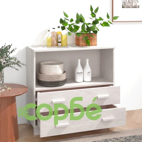 Сайдборд HAMAR, бял, 85x35x80 см, борово дърво масив ➤ топ цена ➤ sorbe.bg