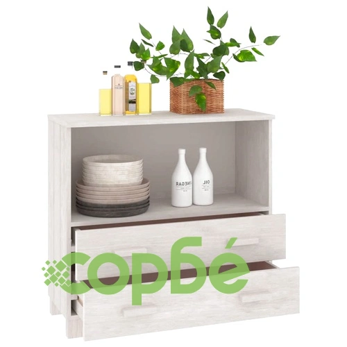 Сайдборд HAMAR, бял, 85x35x80 см, борово дърво масив ➤ топ цена ➤ sorbe.bg