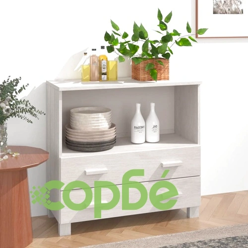 Сайдборд HAMAR, бял, 85x35x80 см, борово дърво масив ➤ топ цена ➤ sorbe.bg