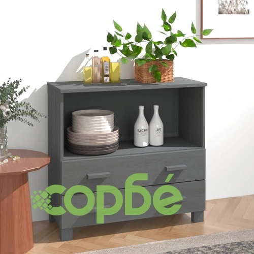 Сайдборд HAMAR, тъмносив, 85x35x80 см, борово дърво масив ➤ топ цена ➤ sorbe.bg