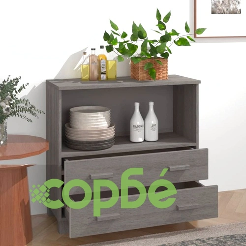 Сайдборд HAMAR, светлосив, 85x35x80 см, борово дърво масив ➤ топ цена ➤ sorbe.bg