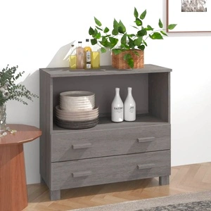 Сайдборд HAMAR, светлосив, 85x35x80 см, борово дърво масив