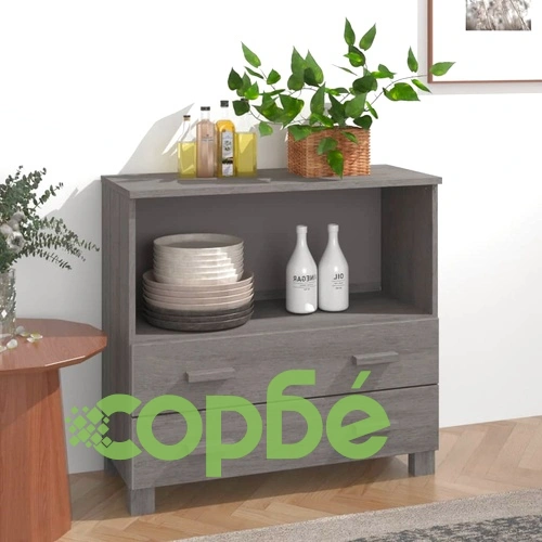 Сайдборд HAMAR, светлосив, 85x35x80 см, борово дърво масив ➤ топ цена ➤ sorbe.bg