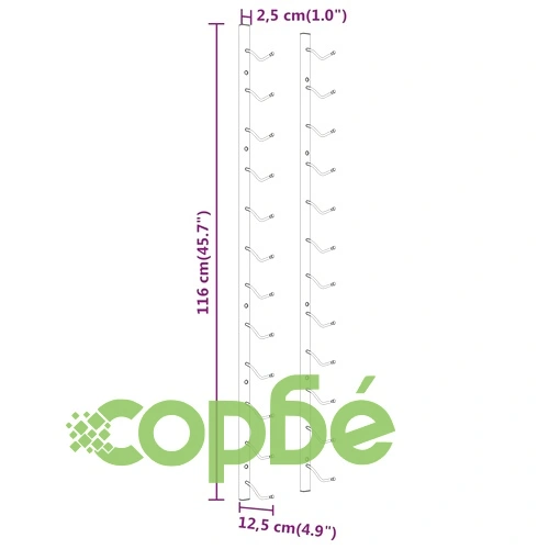 Стойка за вино за 12 бутилки, стенен монтаж, златиста, желязо ➤ топ цена ➤ sorbe.bg