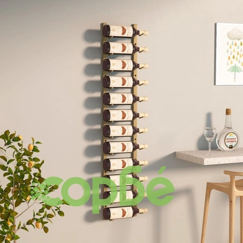 Стойка за вино за 12 бутилки, стенен монтаж, златиста, желязо ➤ топ цена ➤ sorbe.bg