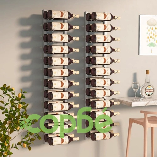 Стойки за вино за 24 бутилки, стенен монтаж, 2 бр, бели, желязо ➤ топ цена ➤ sorbe.bg