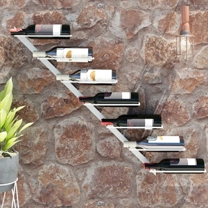 Стойка за вино за 7 бутилки, стенен монтаж, бяла, метал