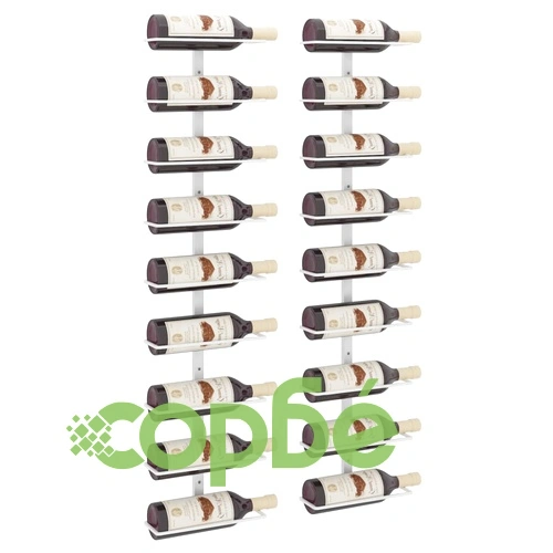 Стойки за вино за 9 бутилки, стенен монтаж, 2 бр, бели, желязо ➤ топ цена ➤ sorbe.bg