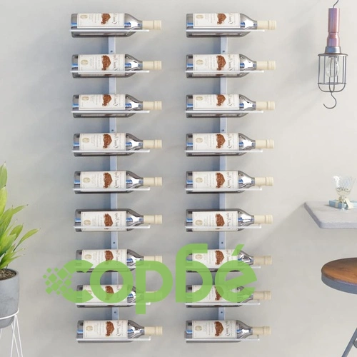 Стойки за вино за 9 бутилки, стенен монтаж, 2 бр, бели, желязо ➤ топ цена ➤ sorbe.bg