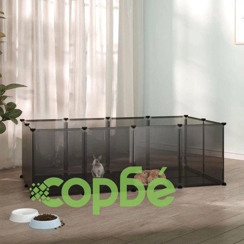 Клетка за малки животни, черна, 144x74x46,5 см, PP и стомана ➤ топ цена ➤ sorbe.bg