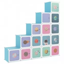 Детски кубичен шкаф за съхранение с 15 куба, син, PP