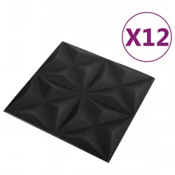 3D стенни панели, 12 бр, 50x50 см, оригами черно, 3 м²
