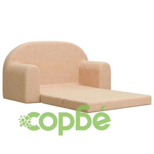 2-местен детски диван-легло кремаво мек плюш ➤ топ цена ➤ sorbe.bg