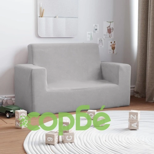 2-местен детски диван, светлосив, мек плюш ➤ топ цена ➤ sorbe.bg