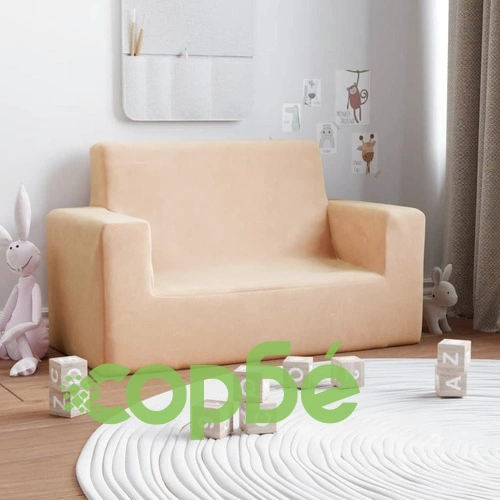 2-местен детски диван, кремав, мек плюш ➤ топ цена ➤ sorbe.bg