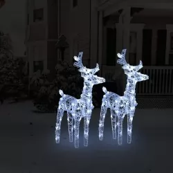 Коледни елени, 2 бр, студено бяло, 80 LED, акрил