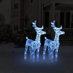 Коледни елени, 2 бр, синя, 80 LED, акрил