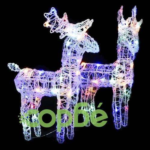 Коледни елени, 2 бр, многоцветни, 80 LED, акрил ➤ топ цена ➤ sorbe.bg