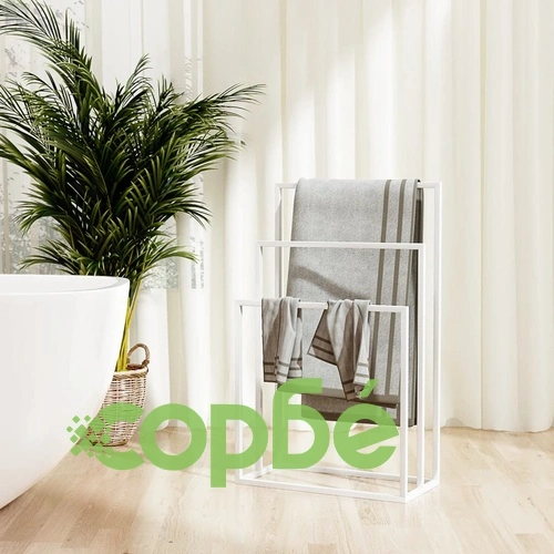Свободностояща поставка за кърпи, бяла, 48x24x79 см, желязо ➤ топ цена ➤ sorbe.bg