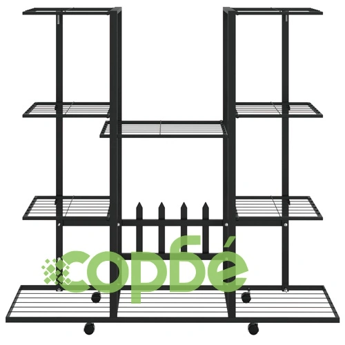 Стойка за цветя на колела 94,5x24,5x91,5 см черна желязо ➤ топ цена ➤ sorbe.bg