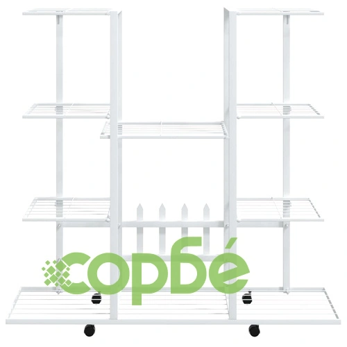 Стойка за цветя на колела 94,5x24,5x91,5 см бяла желязо ➤ топ цена ➤ sorbe.bg