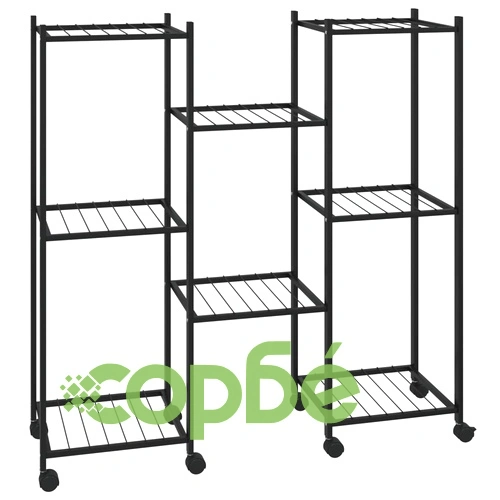 Стойка за цветя на колела 83x25x83,5 см черна желязо ➤ топ цена ➤ sorbe.bg
