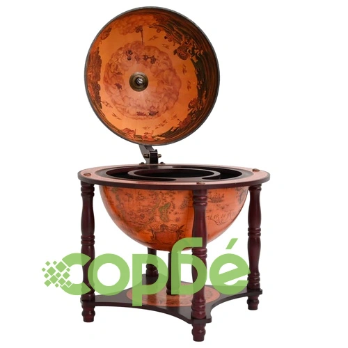 Бар поставка за вино глобус, кафява, масивно дърво евкалипт ➤ топ цена ➤ sorbe.bg