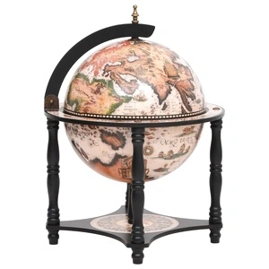 Бар поставка за вино глобус, черна, масивно дърво евкалипт