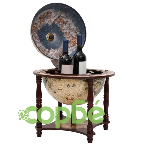 Бар поставка за вино глобус, кафява, масивно дърво евкалипт ➤ топ цена ➤ sorbe.bg