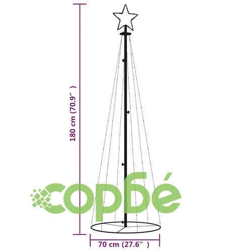 Конусовидна коледна елха, студено бяло, 108 LED, 70x180 см ➤ топ цена ➤ sorbe.bg