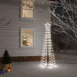 Конусовидна коледна елха, студено бяло, 108 LED, 70x180 см
