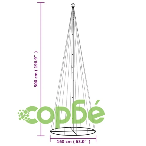 Конусовидна елха, топло бяло, 732 LED, 160x500 см ➤ топ цена ➤ sorbe.bg