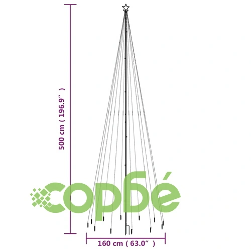 Коледна елха с шип, студено бяло, 732 LED, 500 см ➤ топ цена ➤ sorbe.bg