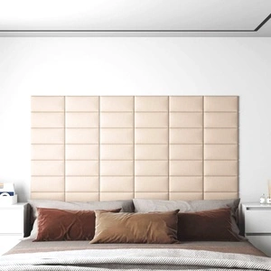 Стенни панели, 12 бр, кремави, 30x15 см, плат, 0,54 м²