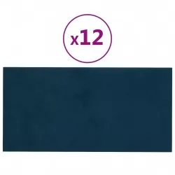 Стенни панели, 12 бр, сини, 30x15 см, кадифе, 0,54 кв.м.