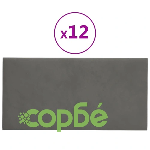 Стенни панели, 12 бр, тъмносиви, 30x15 см, кадифе, 0,54 м² ➤ топ цена ➤ sorbe.bg