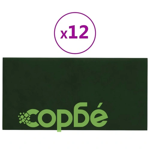Стенни панели, 12 бр, тъмнозелени, 30x15 см, кадифе, 0,54 м² ➤ топ цена ➤ sorbe.bg