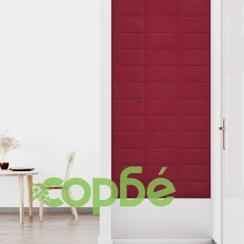 Стенни панели, 12 бр, виненочервени,30x15 см, кадифе, 0,54 м² ➤ топ цена ➤ sorbe.bg