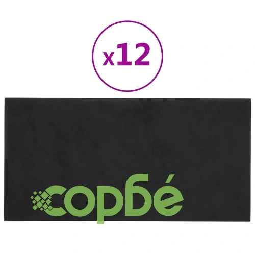 Стенни панели, 12 бр, черни, 30x15 см, кадифе, 0,54 м² ➤ топ цена ➤ sorbe.bg