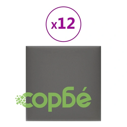 Стенни панели, 12 бр, сиви, 30x30 см, изкуствена кожа, 1,08 м² ➤ топ цена ➤ sorbe.bg
